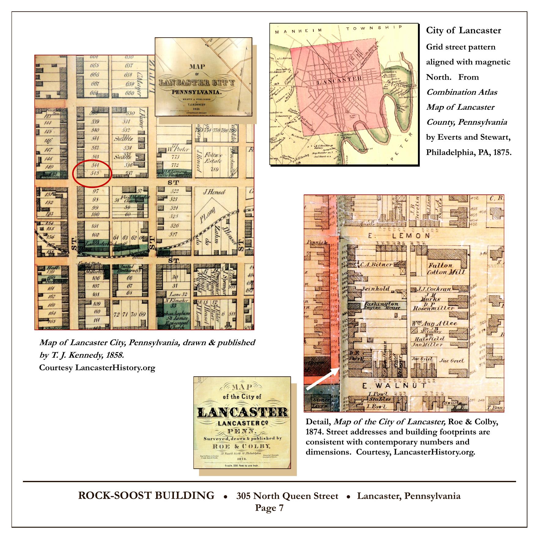 Historic Lancaster maps including the 1874 Roe and Colby map