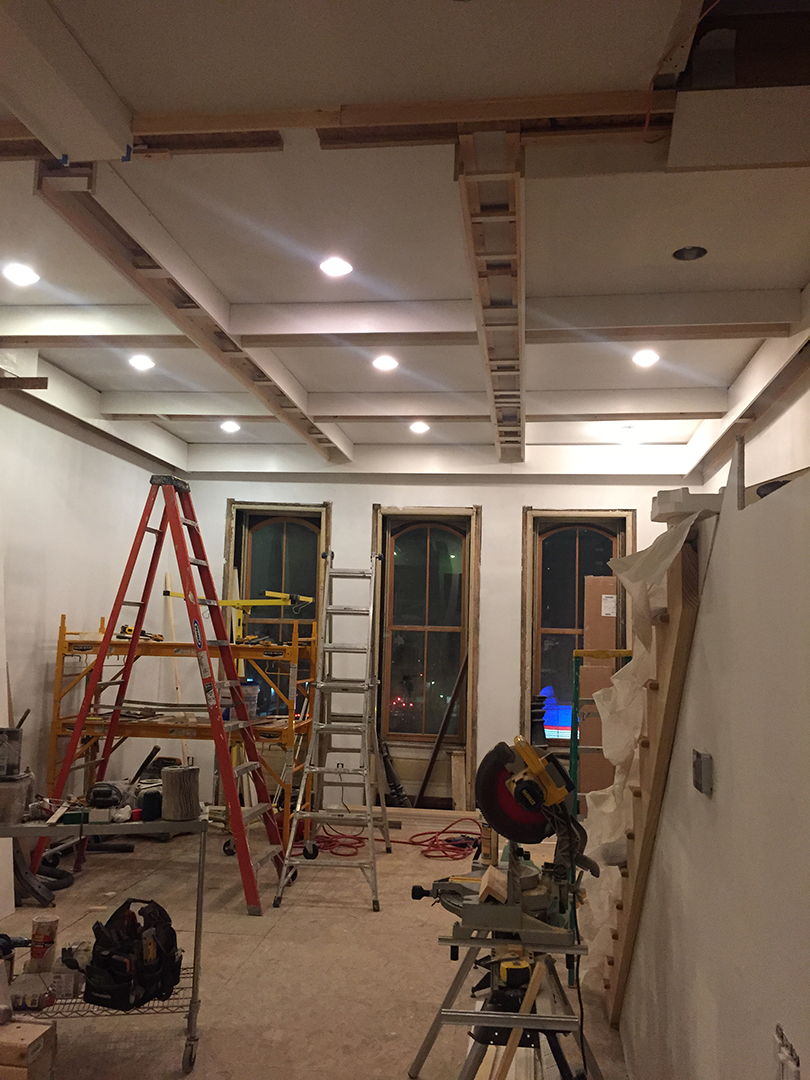 Coffered ceiling under construction